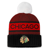Chicago Blackhawks Fanatics Women's Authentic Pro Rink Cuffed Knit Hat with Pom - Black/Red Hats