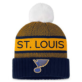 St. Louis Blues Fanatics Women's Authentic Pro Rink Cuffed Knit Hat with Pom - Navy/Gold Hats