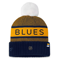 St. Louis Blues Fanatics Women's Authentic Pro Rink Cuffed Knit Hat with Pom - Navy/Gold Hats