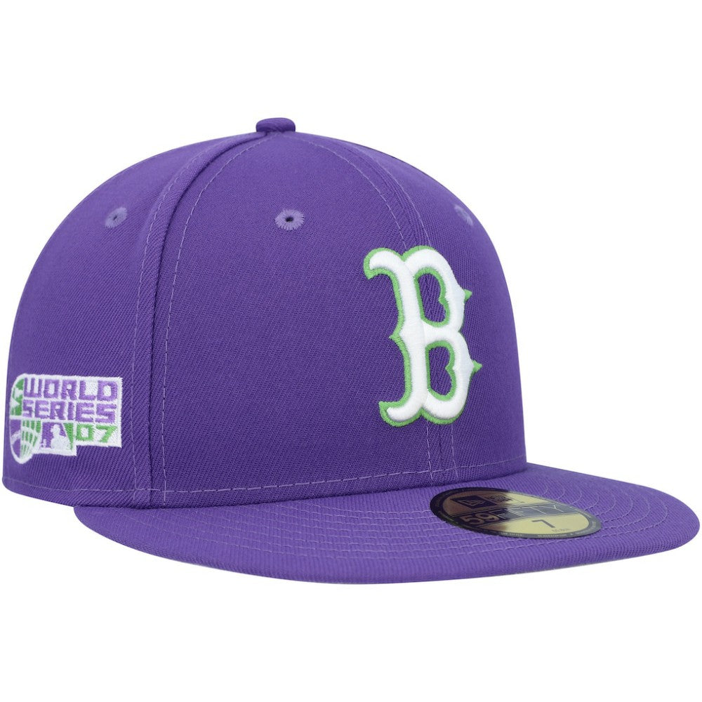 Boston Red Sox Lime Side Patch 59FIFTY Fitted Hat Purple