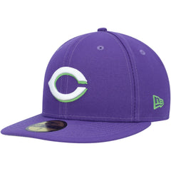 Cincinnati Reds Lime Side Patch 59FIFTY Fitted Hat Purple
