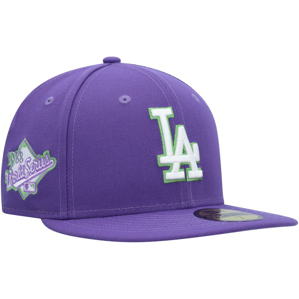 Los Angeles Dodgers Lime Side Patch 59FIFTY Fitted Hat Purple