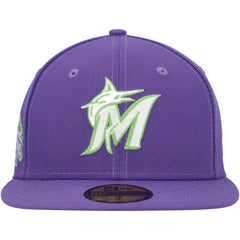 Miami Marlins Lime Side Patch 59FIFTY Fitted Hat Purple