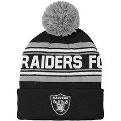 Las Vegas Raiders Youth Jacquard Cuffed Knit Hat with Pom - Black sale
