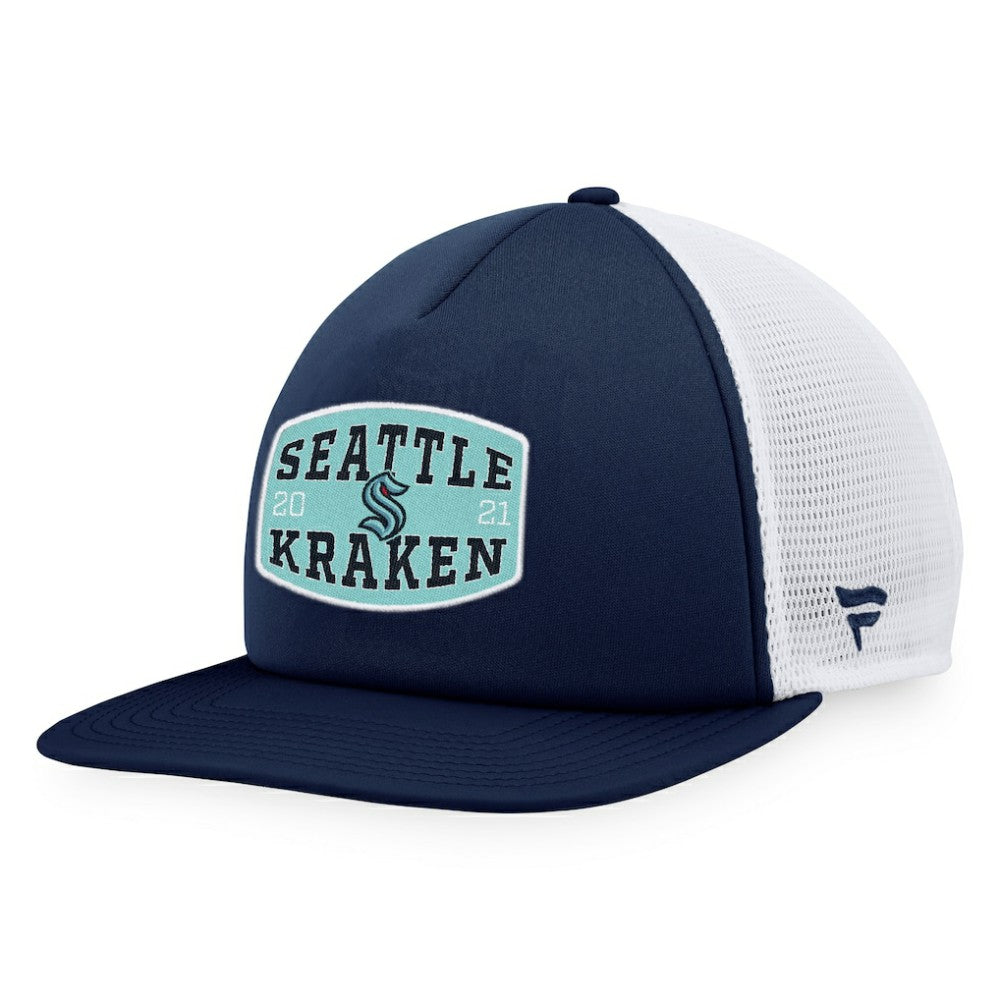 Seattle Kraken Fanatics Foam Front Patch Trucker Snapback Hat - Deep Sea Blue/White Hats