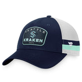 Seattle Kraken Fanatics Fundamental Striped Trucker Adjustable Hat - Deep Sea Blue/White Hats