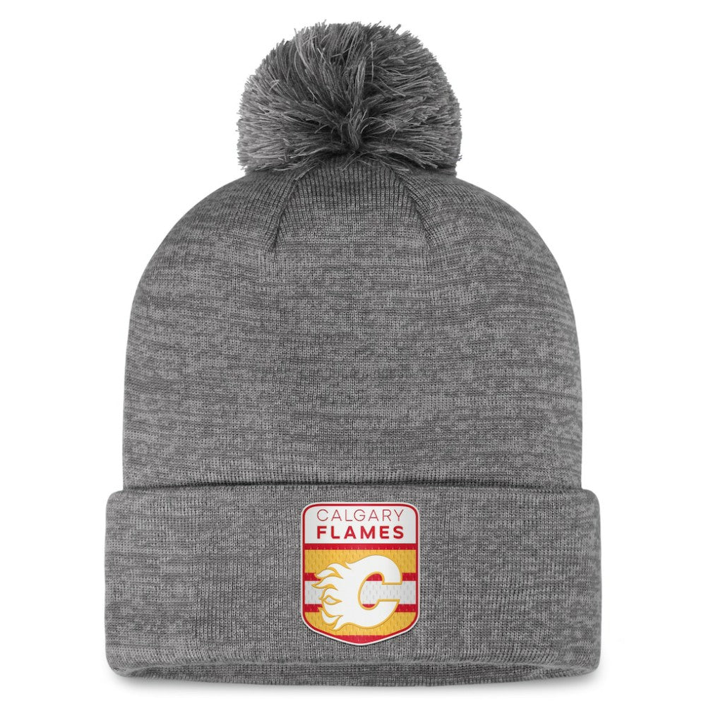 Calgary Flames Fanatics Authentic Pro Home Ice Cuffed Knit Hat with Pom - Gray Hats