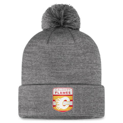 Calgary Flames Fanatics Authentic Pro Home Ice Cuffed Knit Hat with Pom - Gray Hats