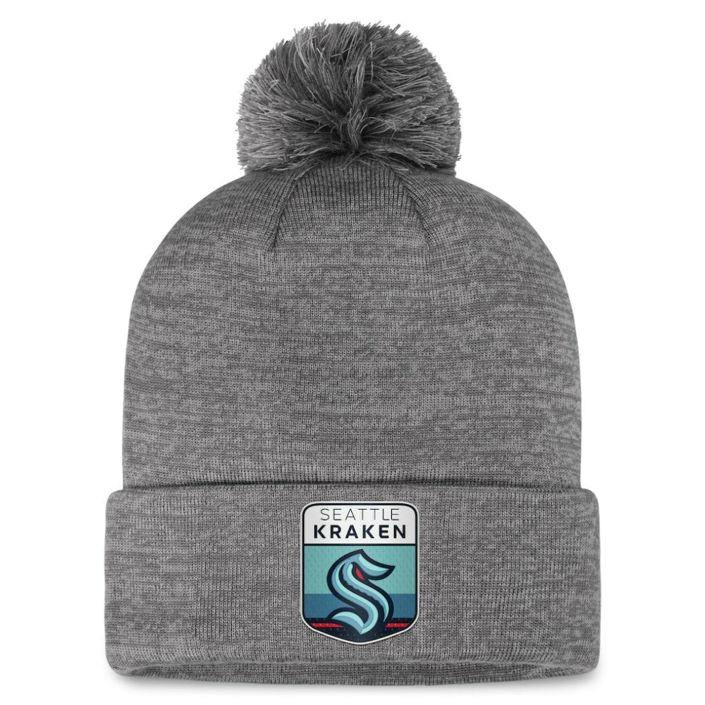 Seattle Kraken Fanatics Authentic Pro Home Ice Cuffed Knit Hat with Pom - Gray Hats