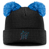 Miami Marlins Women's Double Pom Cuffed Knit Hat Black/Blue