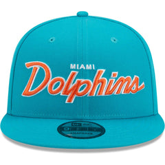 Miami Dolphins New Era Main Script 9FIFTY Snapback Hat - Aqua on sale