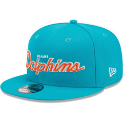 Miami Dolphins New Era Main Script 9FIFTY Snapback Hat - Aqua on sale