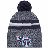Tennessee Titans New Era Youth 2023 Sideline Cuffed Knit Hat With Pom - Navy for sale