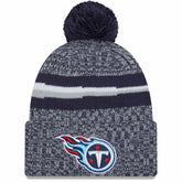 Tennessee Titans New Era 2023 Sideline Cuffed Knit Hat With Pom - Navy for sale