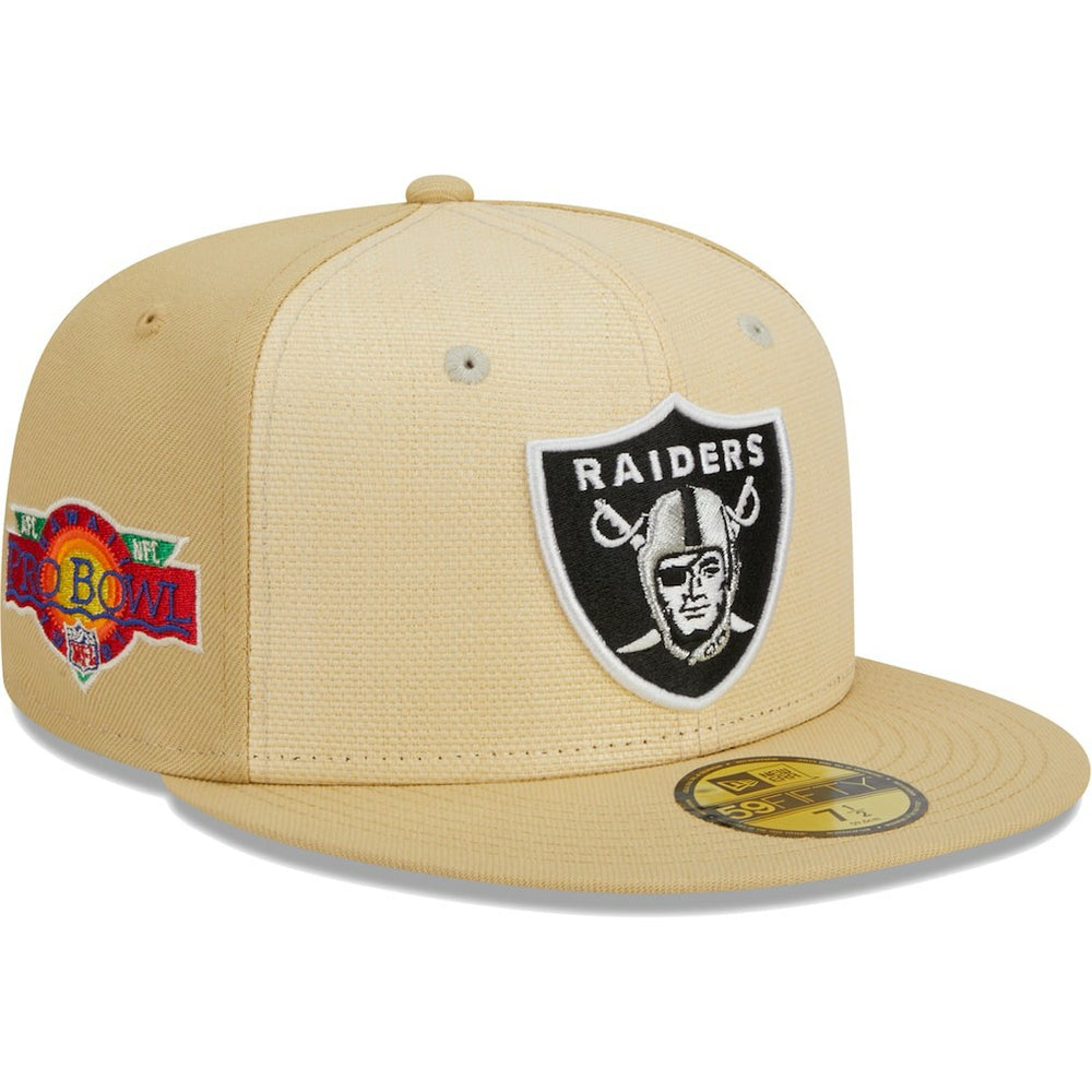 Las Vegas Raiders New Era Raffia Front 59FIFTY Fitted Hat - Khaki online