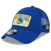 Golden State Warriors Plate Oversized Patch Trucker 9FORTY Adjustable Hat sale - Royal outlet