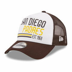 San Diego Padres Stacked A-Frame Trucker 9FORTY Adjustable Hat White/Brown