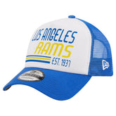 Los Angeles Rams New Era Stacked A-Frame Trucker 9FORTY Adjustable Hat - White/Royal discount