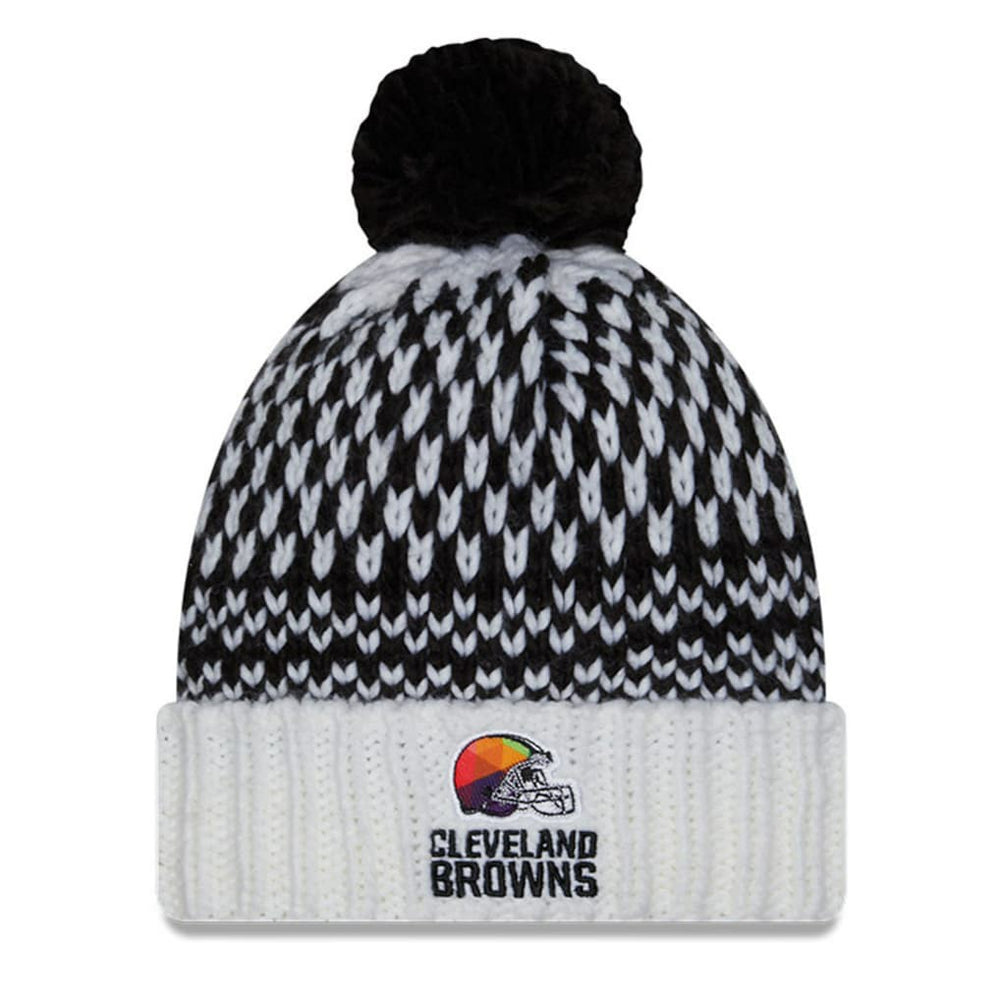 Cleveland Browns New Era Women's 2023 NFL Crucial Catch Cuffed Pom Knit Hat - Black/White cheap