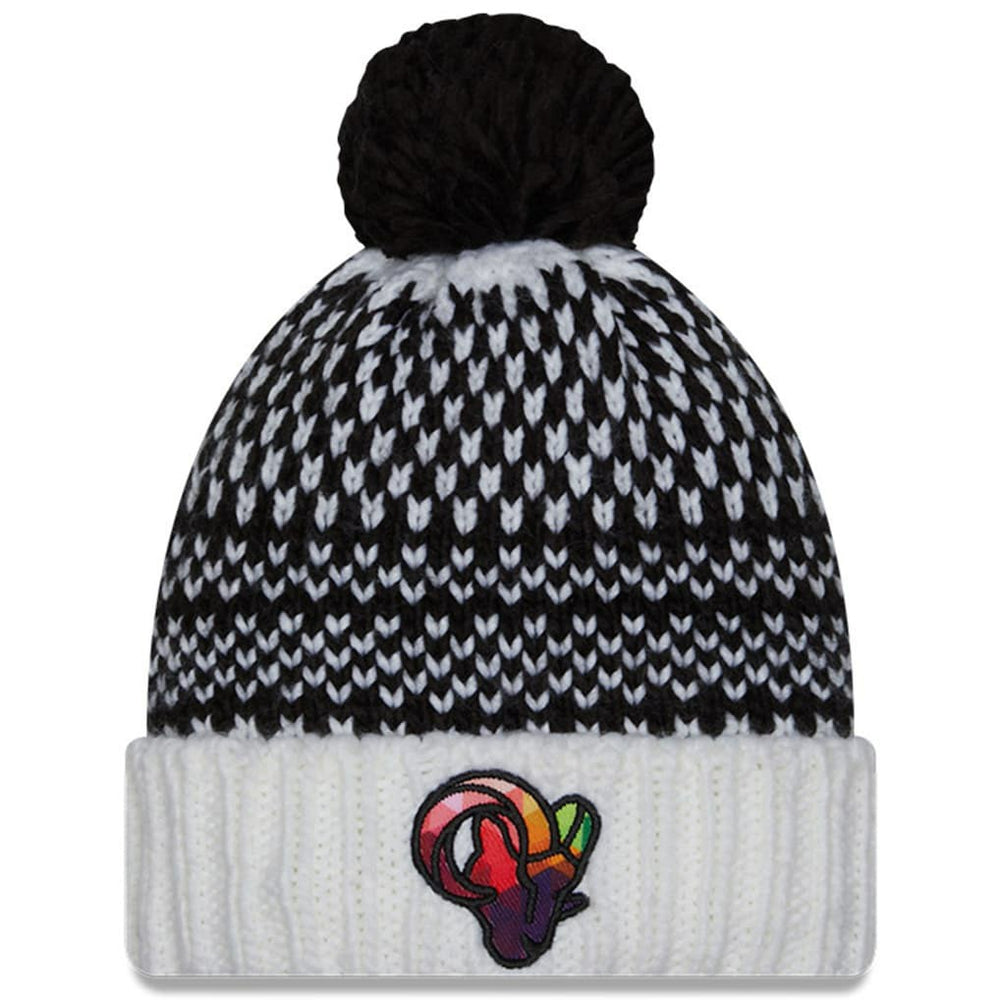 Los Angeles Rams New Era Women's 2023 NFL Crucial Catch Cuffed Pom Knit Hat - Black/White online