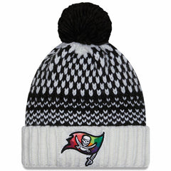 Tampa Bay Buccaneers New Era Women's 2023 NFL Crucial Catch Cuffed Pom Knit Hat - Black/White for sale