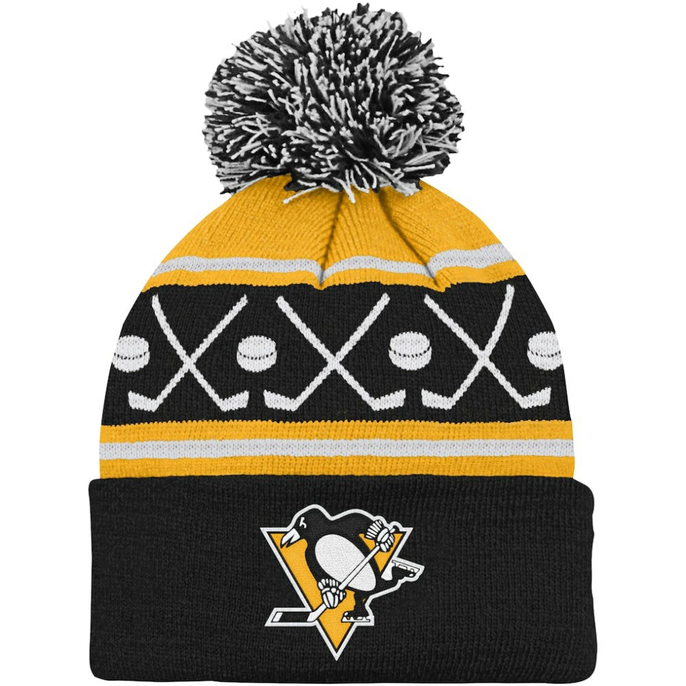 Pittsburgh Penguins Preschool Faceoff Cuffed Knit Hat with Pom - Black Hats