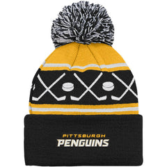 Pittsburgh Penguins Preschool Faceoff Cuffed Knit Hat with Pom - Black Hats