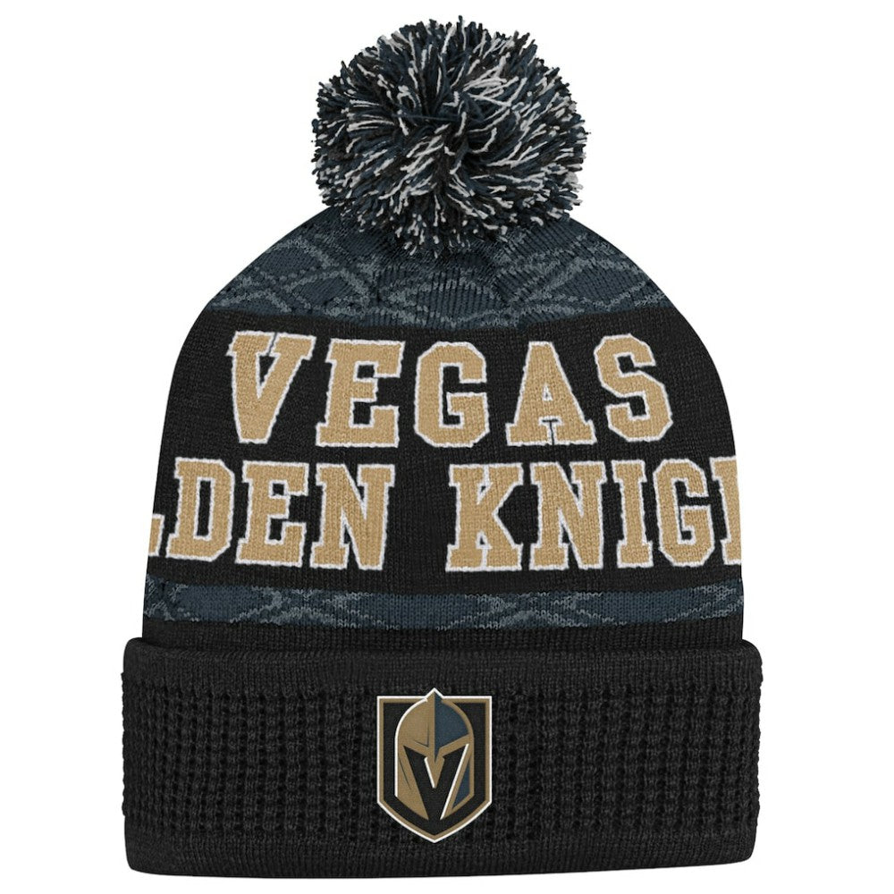 Vegas Golden Knights Youth Puck Cuffed Knit Hat with Pom - Black Hats