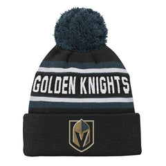 Vegas Golden Knights Youth Jacquard Cuffed Knit Hat with Pom - Black Hats