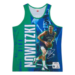 Dirk Nowitzki Dallas Mavericks Hardwood Classics Player Burst Tank Top sale - Blue online