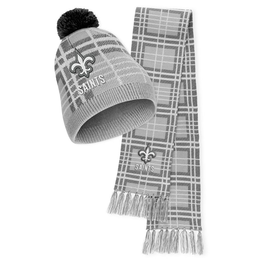 New Orleans Saints WEAR by Erin Andrews Women's Plaid Knit Hat with Pom & Scarf Set online