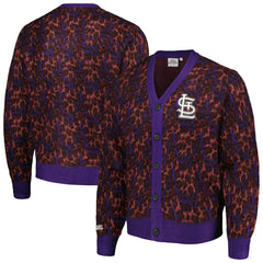 St. Louis Cardinals PLEASURES Cheetah Cardigan Button-Up Sweater Purple