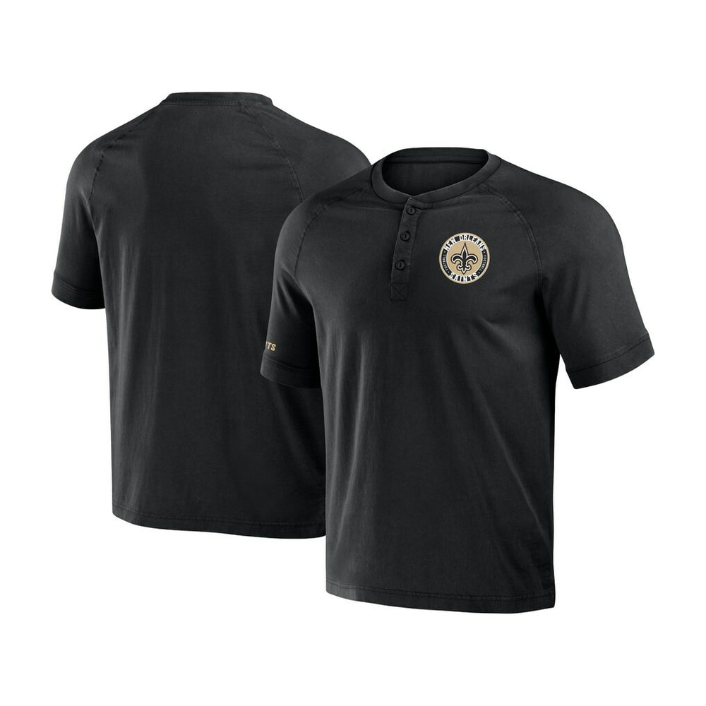 New Orleans Saints NFL x Darius Rucker Collection Washed Raglan Henley T-Shirt - Black for sale