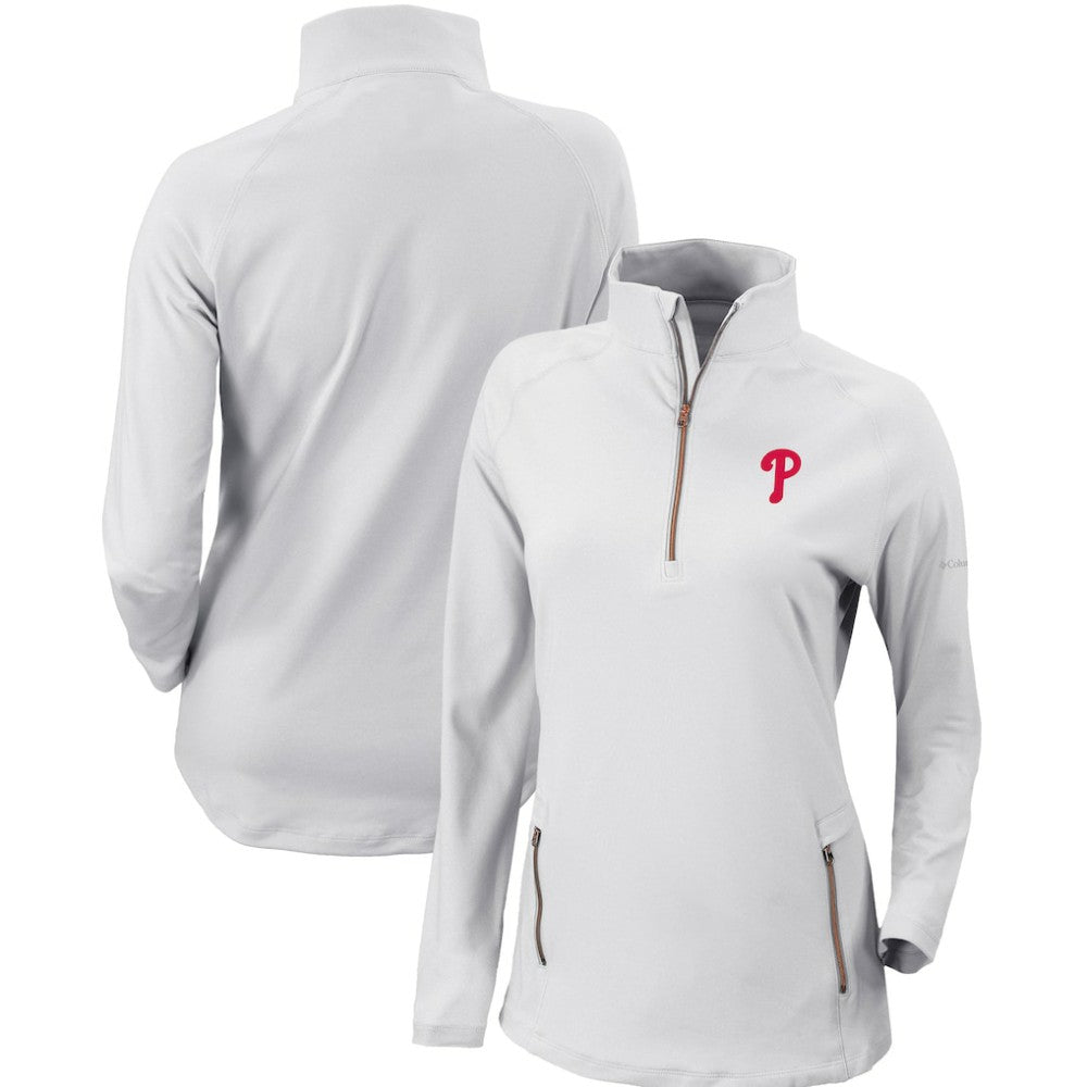 Philadelphia Phillies Women's Omni-Wick Outward Nine Quarter-Zip Pullover Top White