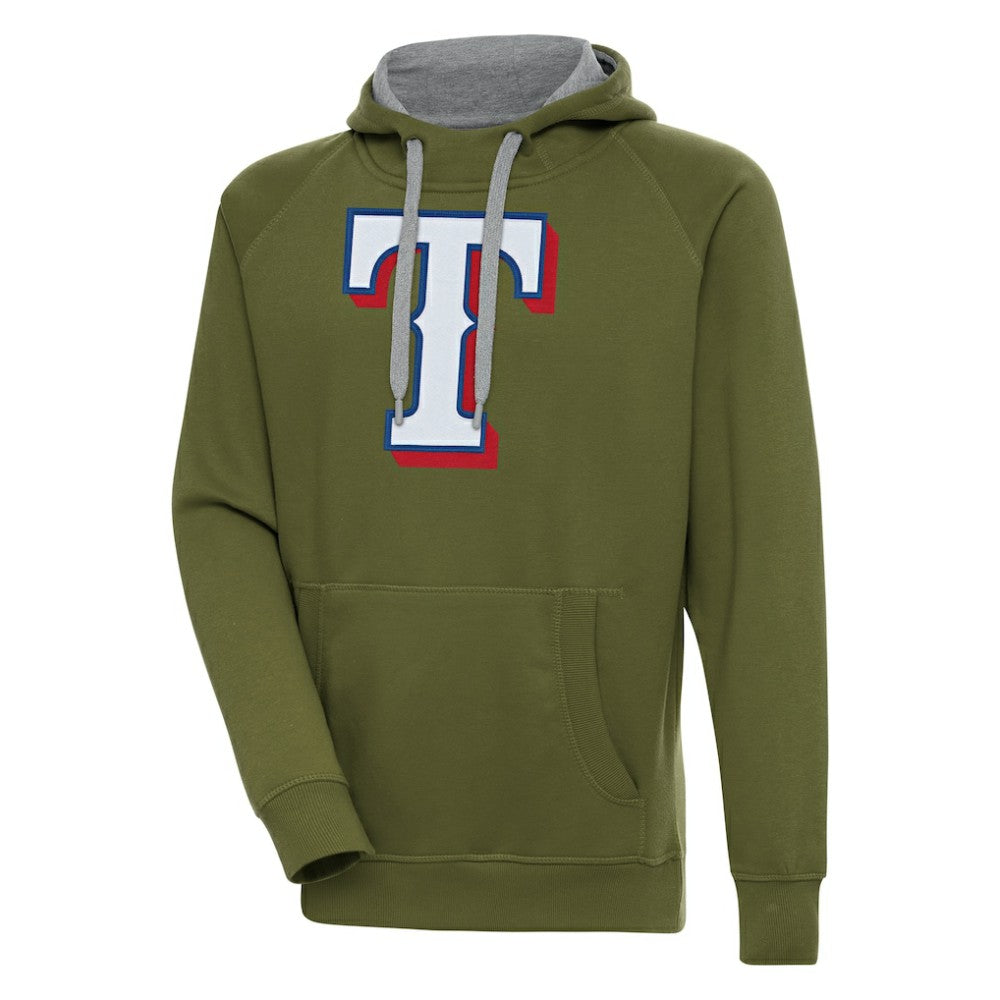 Texas Rangers Antigua Victory Pullover Hoodie Olive