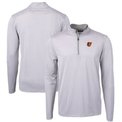 Baltimore Orioles Cutter & Buck Virtue Eco Pique Micro Stripe Recycled Quarter-Zip Pullover Top Gray/White