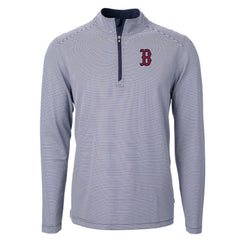 Boston Red Sox Cutter & Buck Virtue Eco Pique Micro Stripe Recycled Quarter-Zip Pullover Top Navy/White