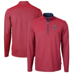 Boston Red Sox Cutter & Buck Virtue Eco Pique Micro Stripe Recycled Quarter-Zip Pullover Top Red/Navy