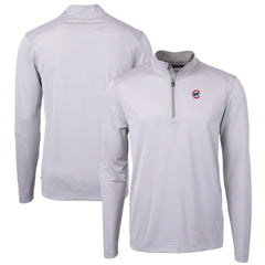 Chicago Cubs Cutter & Buck Virtue Eco Pique Micro Stripe Recycled Quarter-Zip Pullover Top Gray/White