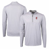Cleveland Guardians Cutter & Buck Virtue Eco Pique Micro Stripe Recycled Quarter-Zip Pullover Top Gray/White