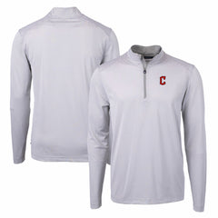 Cleveland Guardians Cutter & Buck Virtue Eco Pique Micro Stripe Recycled Quarter-Zip Pullover Top Gray/White