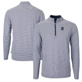 Detroit Tigers Cutter & Buck Virtue Eco Pique Micro Stripe Recycled Quarter-Zip Pullover Top Navy/White