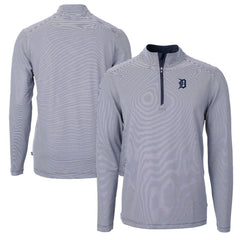 Detroit Tigers Cutter & Buck Virtue Eco Pique Micro Stripe Recycled Quarter-Zip Pullover Top Navy/White