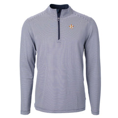 Houston Astros Cutter & Buck Virtue Eco Pique Micro Stripe Recycled Quarter-Zip Pullover Top Navy/White