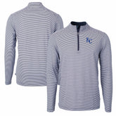 Kansas City Royals Cutter & Buck Virtue Eco Pique Micro Stripe Recycled Quarter-Zip Pullover Top Navy/White