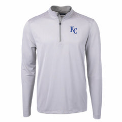 Kansas City Royals Cutter & Buck Virtue Eco Pique Micro Stripe Recycled Quarter-Zip Pullover Top Gray/White