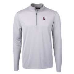 Los Angeles Angels Cutter & Buck Virtue Eco Pique Micro Stripe Recycled Quarter-Zip Pullover Top Gray/White