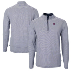 Washington Nationals Cutter & Buck Virtue Eco Pique Micro Stripe Recycled Quarter-Zip Pullover Top Navy/White