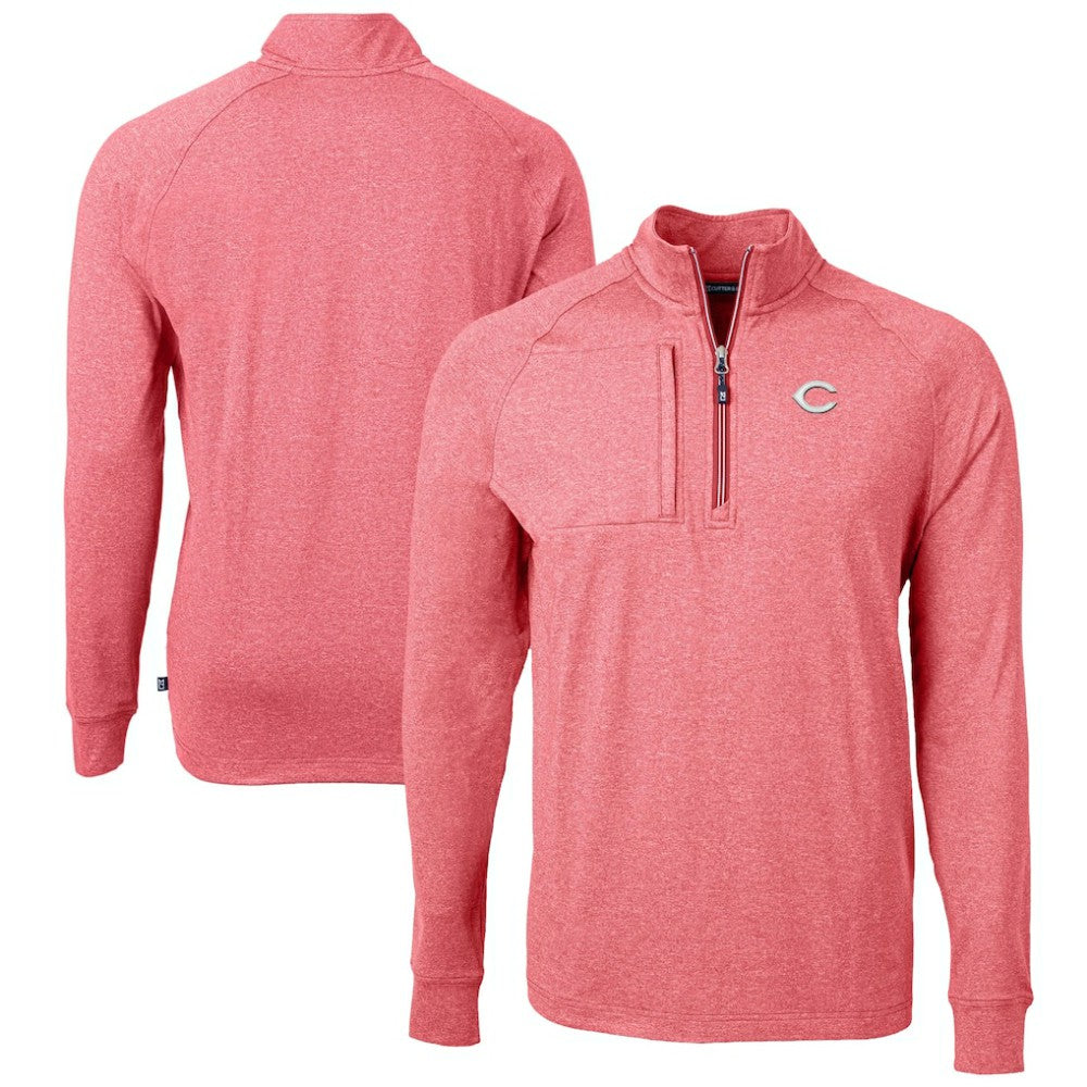 Cincinnati Reds Cutter & Buck Adapt Eco Knit Stretch Recycled Quarter-Zip Pullover Top Heather Red