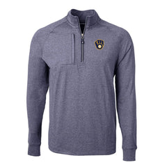 Milwaukee Brewers Cutter & Buck Adapt Eco Knit Stretch Recycled Quarter-Zip Pullover Top Heather Navy